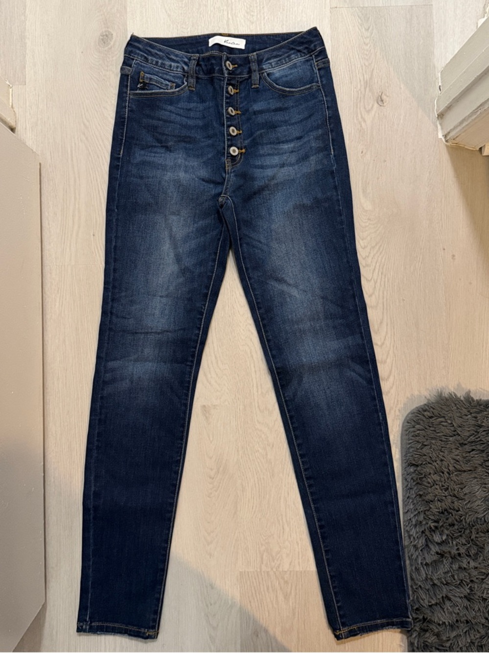 KanCan Dark Indigo Skinny Jeans with Exposed Button Fly